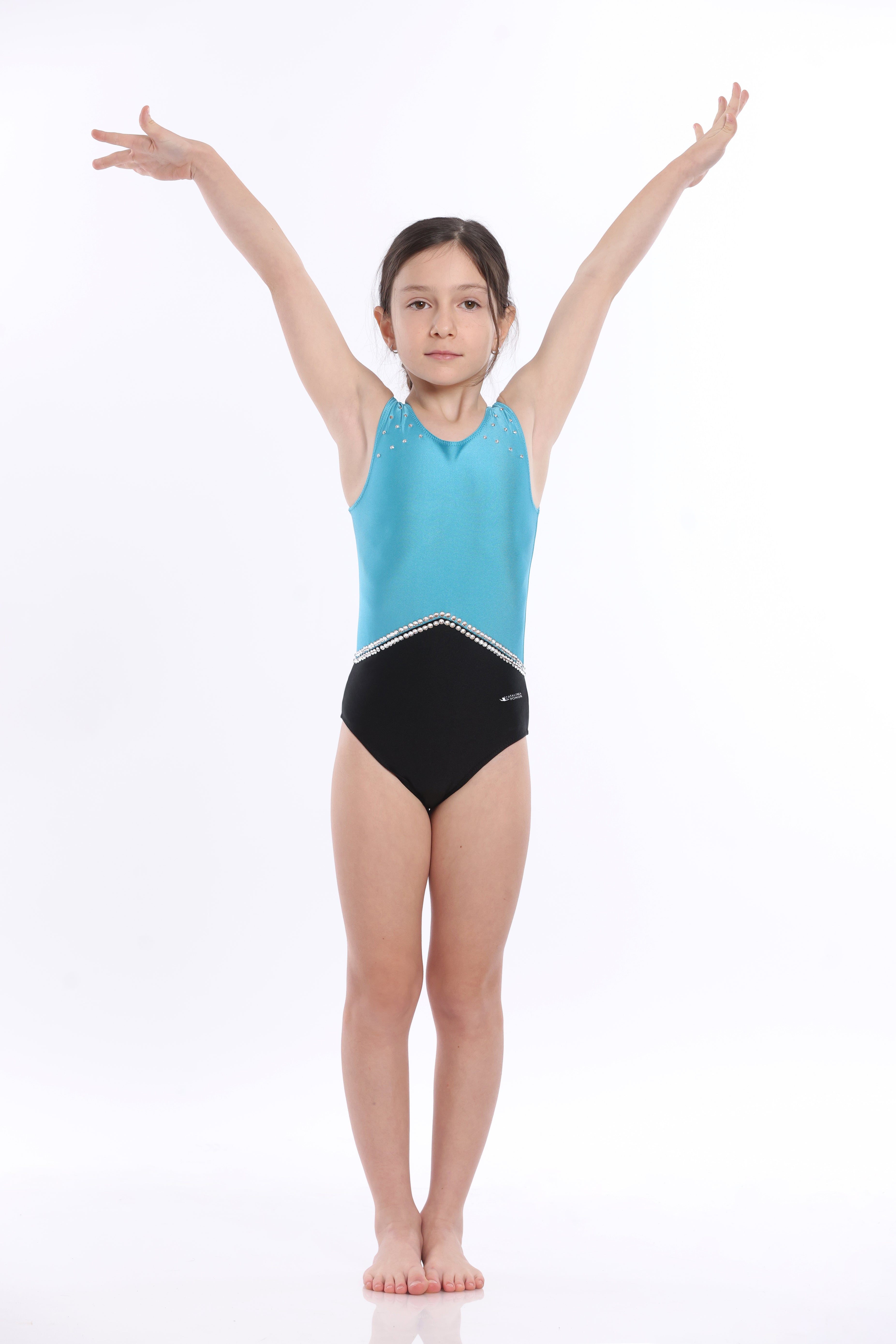 Costum gimnastica fete fara maneci negru-albastru