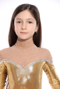 Costum gimnastica auriu cu cristale