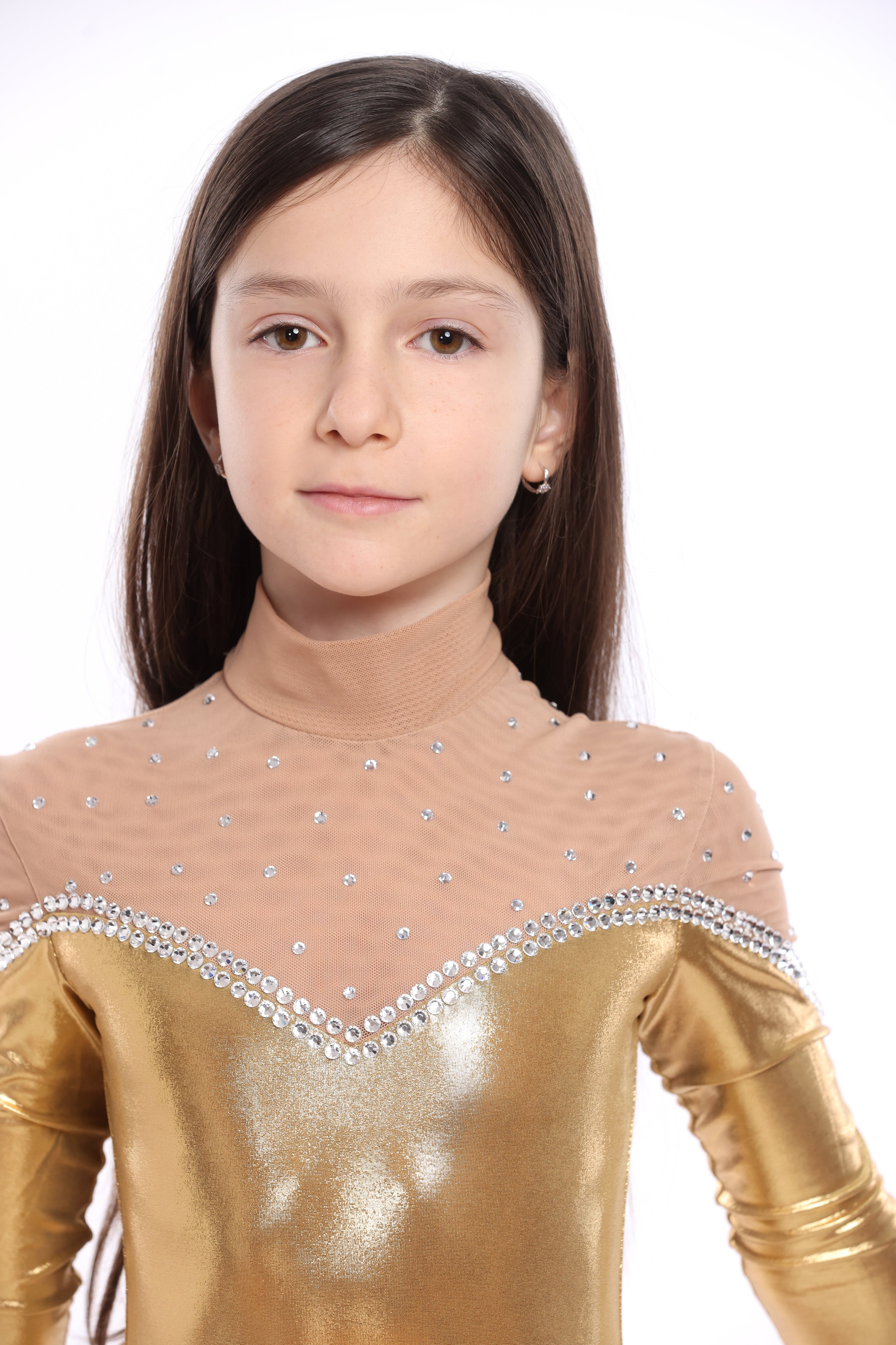 Costum gimnastica auriu cu cristale