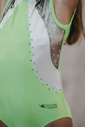Body gimnastica fete verde neon cu strasuri