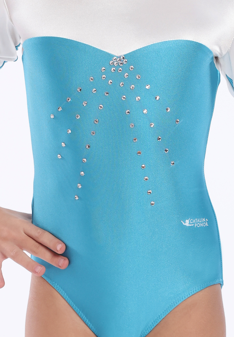 Body gimnastică artistică cu mâneci lungi alb bleu, Sky