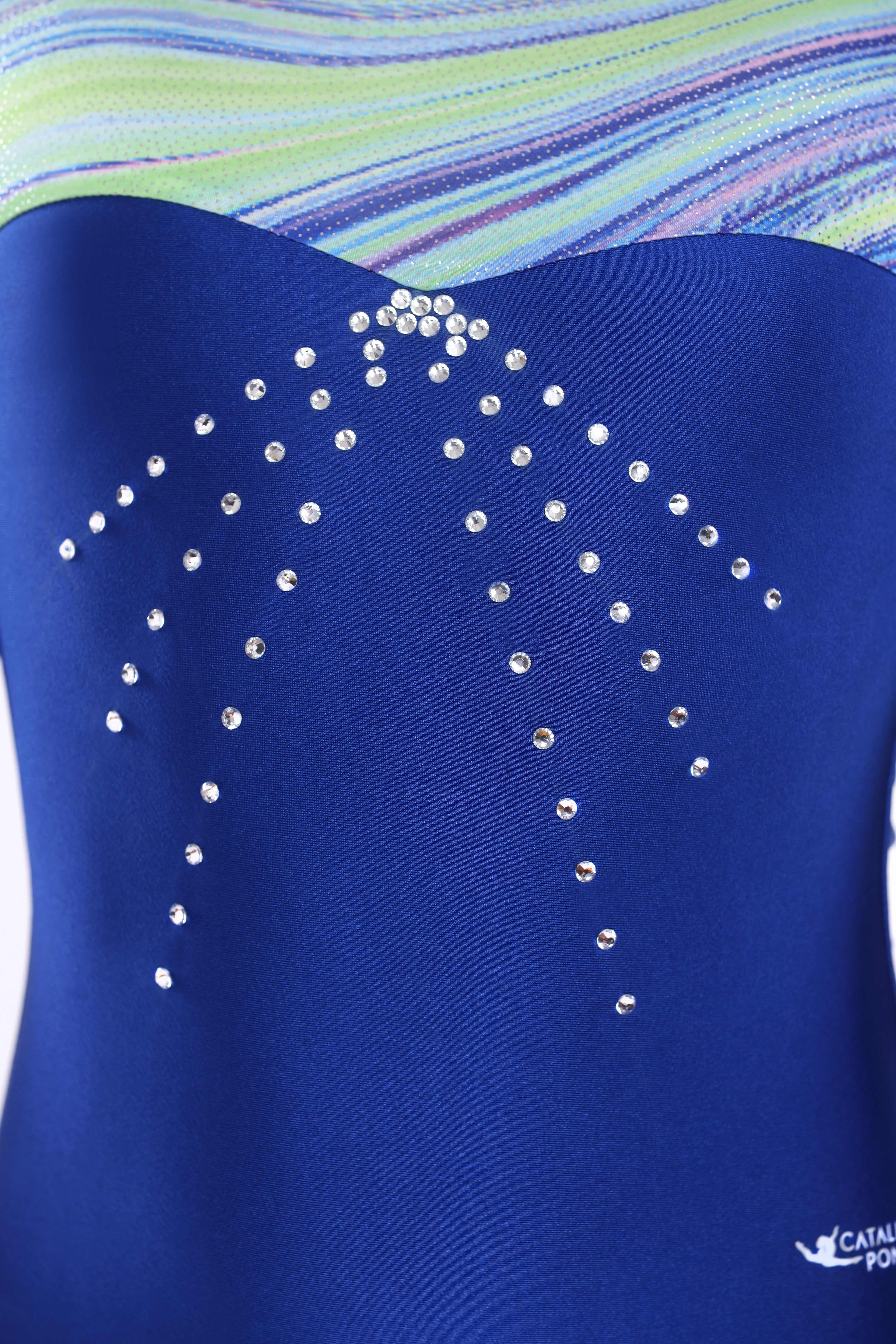 Costum gimnastica albastru cu cristale