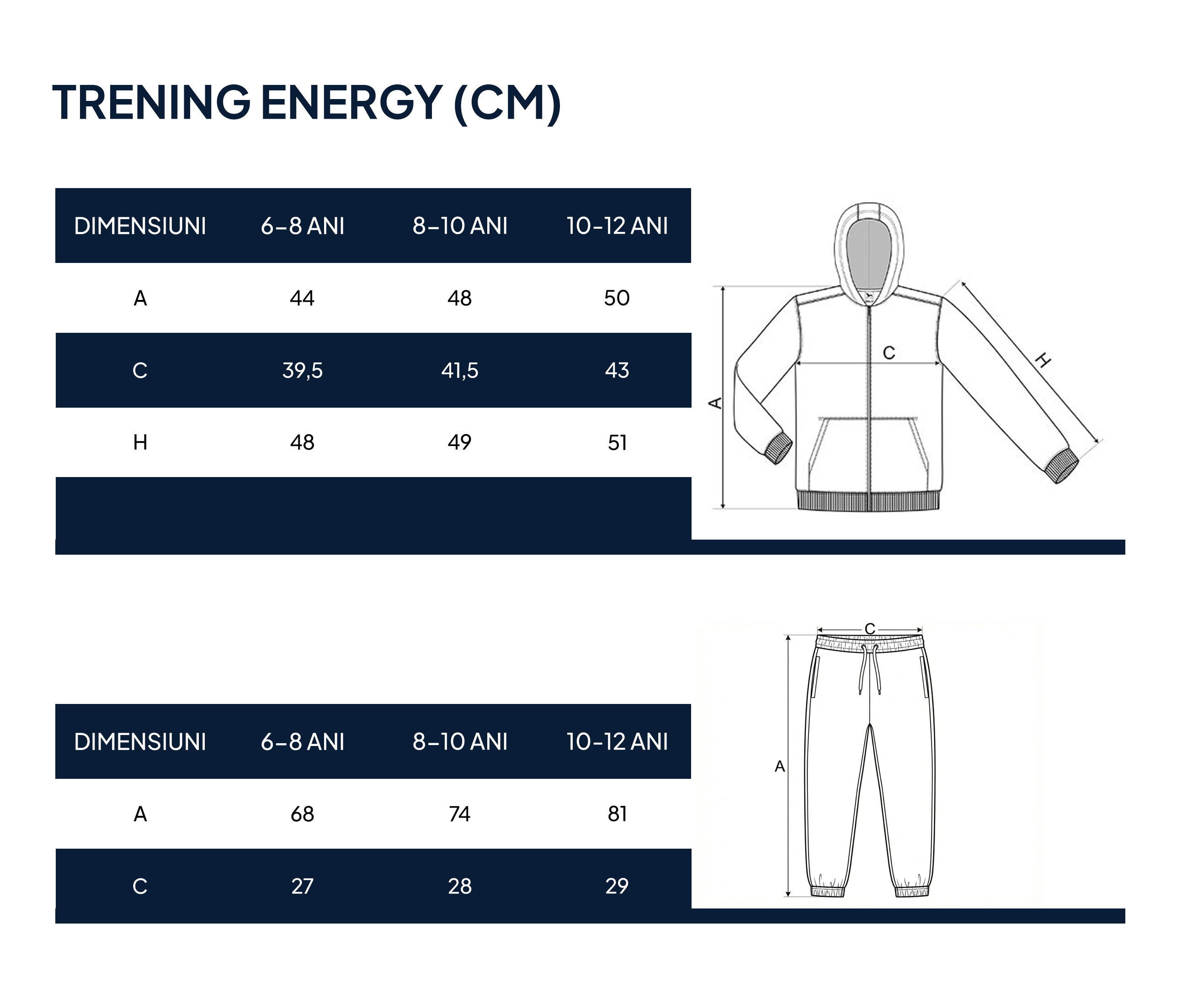 Tabel marimi trening Energy | Catalina Ponor